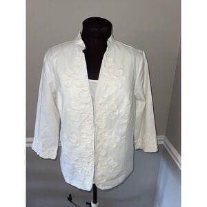 Susan Graver Stretch Linen Soutache Trim Jacket W/Tank Top Ivory Womens Sz S NWT